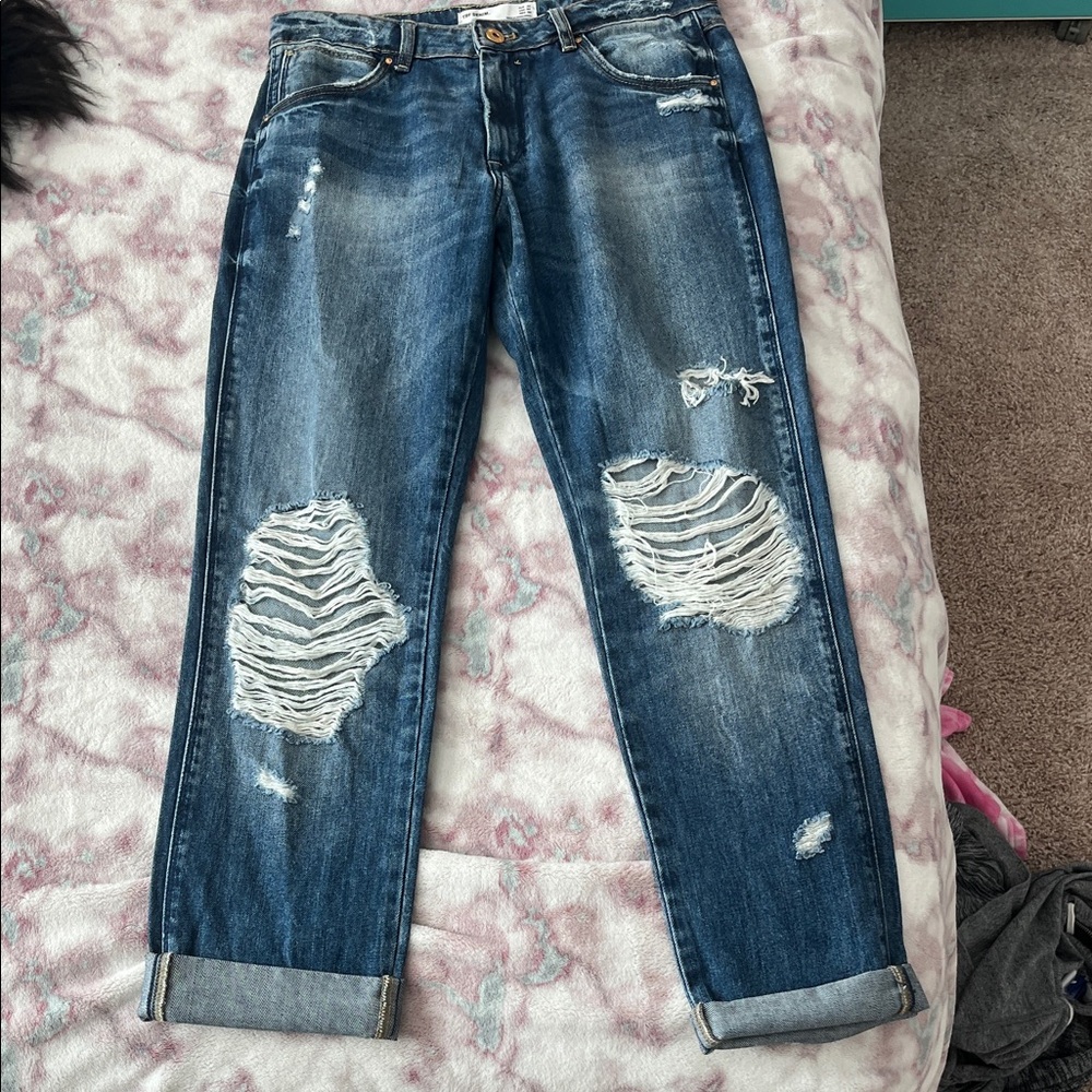 Zara Ripped Blue Boyfriend Jeans